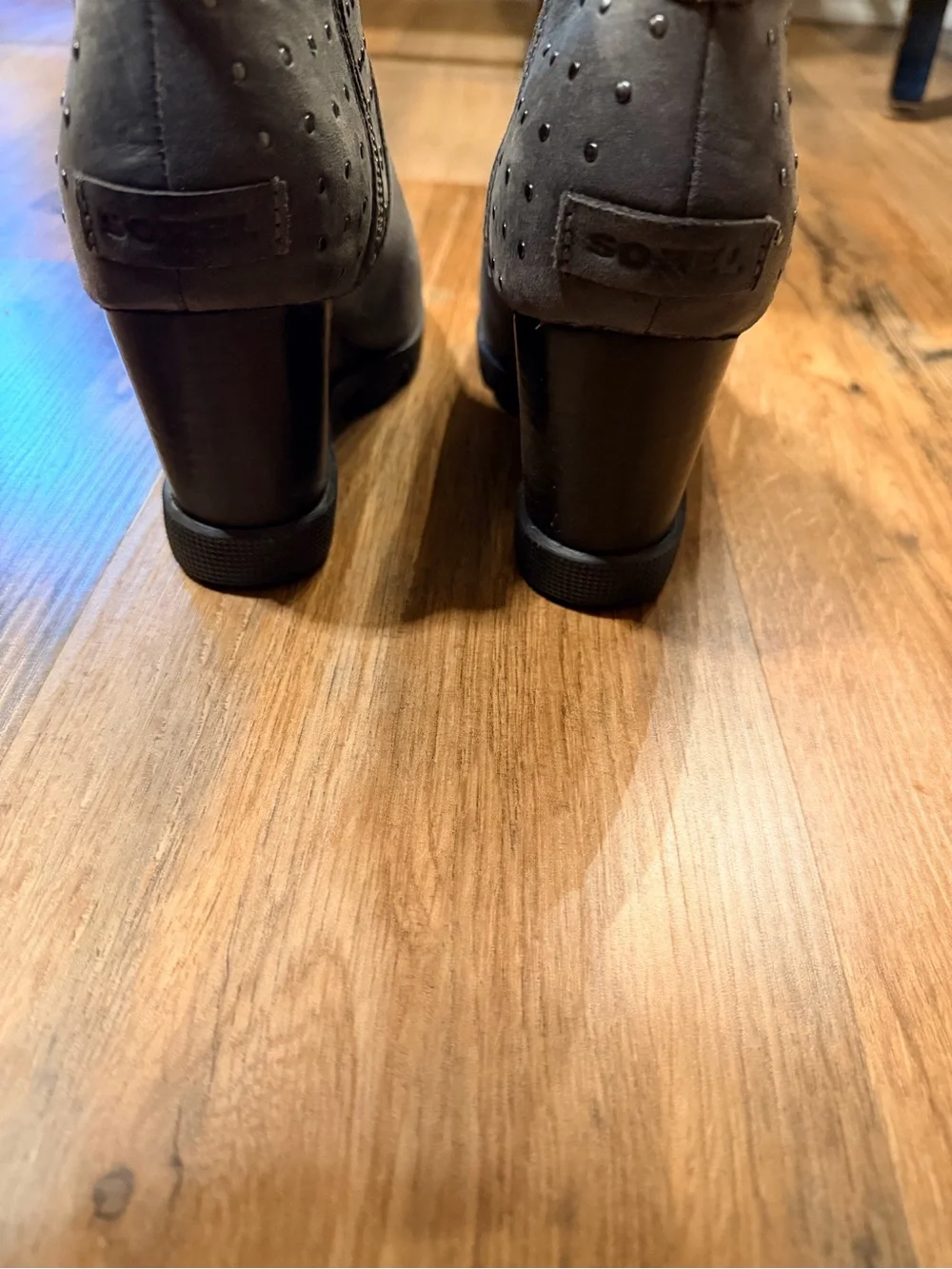 Sorel Women's Gray Leather Ankle Boots with Stud Detail